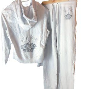 White BCBG Lounge Bedazzled Sweatsuit Size Large